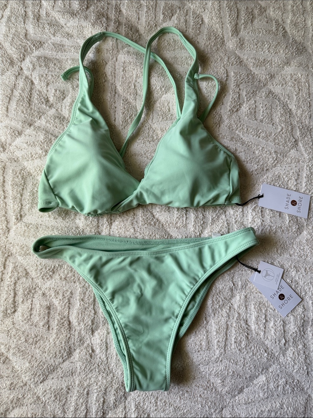 Shade & Shore Mint Green Triangle Bikini Set size Small